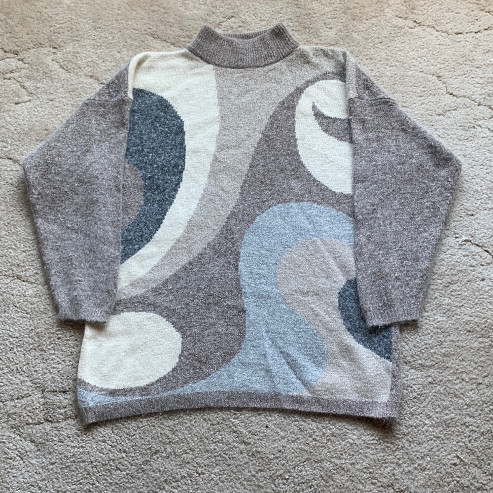 Vintage Silk Angora Rabbit Hair Wool Mock Neck Luxury Sweater, Size 2X